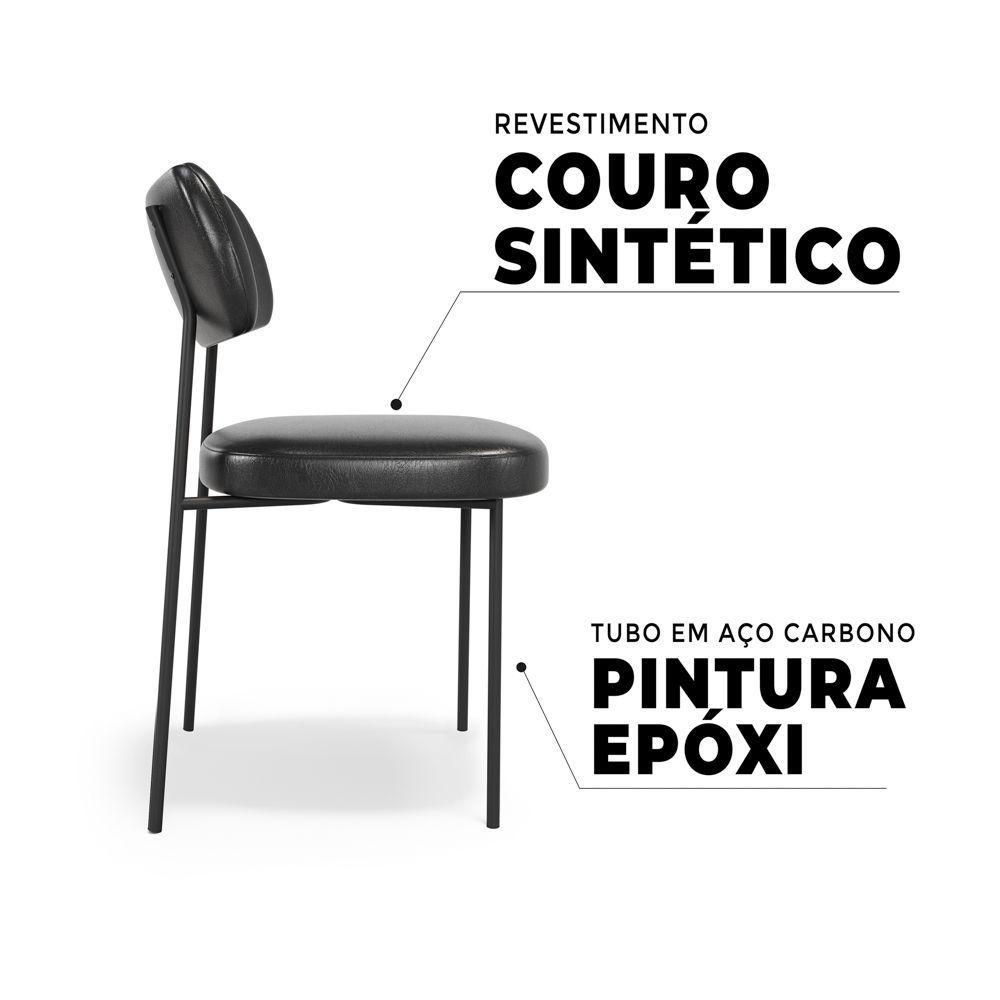 Kit 02 Cadeiras Sala De Jantar Lila Estofada Com Encosto Couríssimo Preto - Abmaza - 5