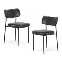 Kit 02 Cadeiras Sala De Jantar Lila Estofada Com Encosto Couríssimo Preto - Abmaza - 1