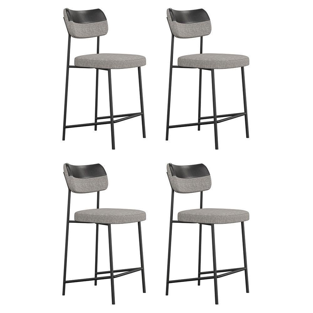 Kit 04 Banquetas Médias Cozinha Lila Com Encosto Couríssimo Preto Linho Cinza - Abmaza - 1