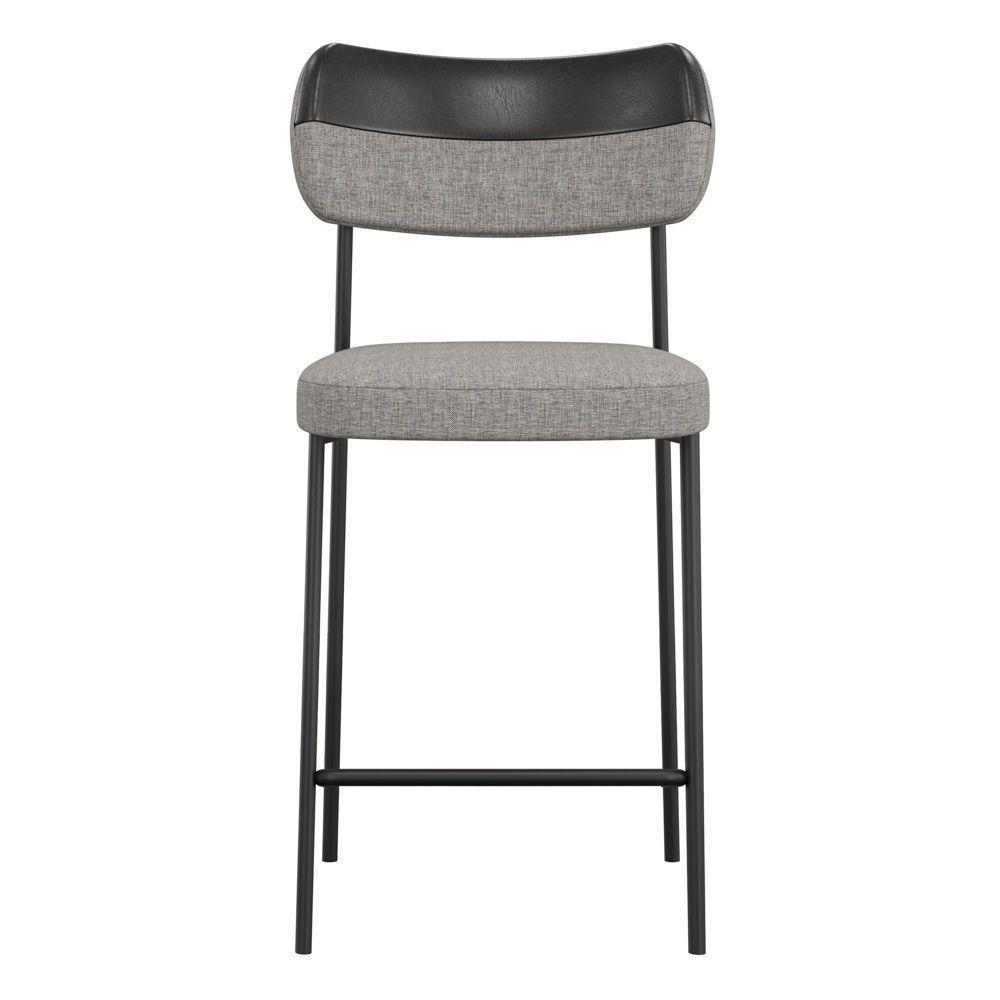 Kit 04 Banquetas Médias Cozinha Lila Com Encosto Couríssimo Preto Linho Cinza - Abmaza - 3