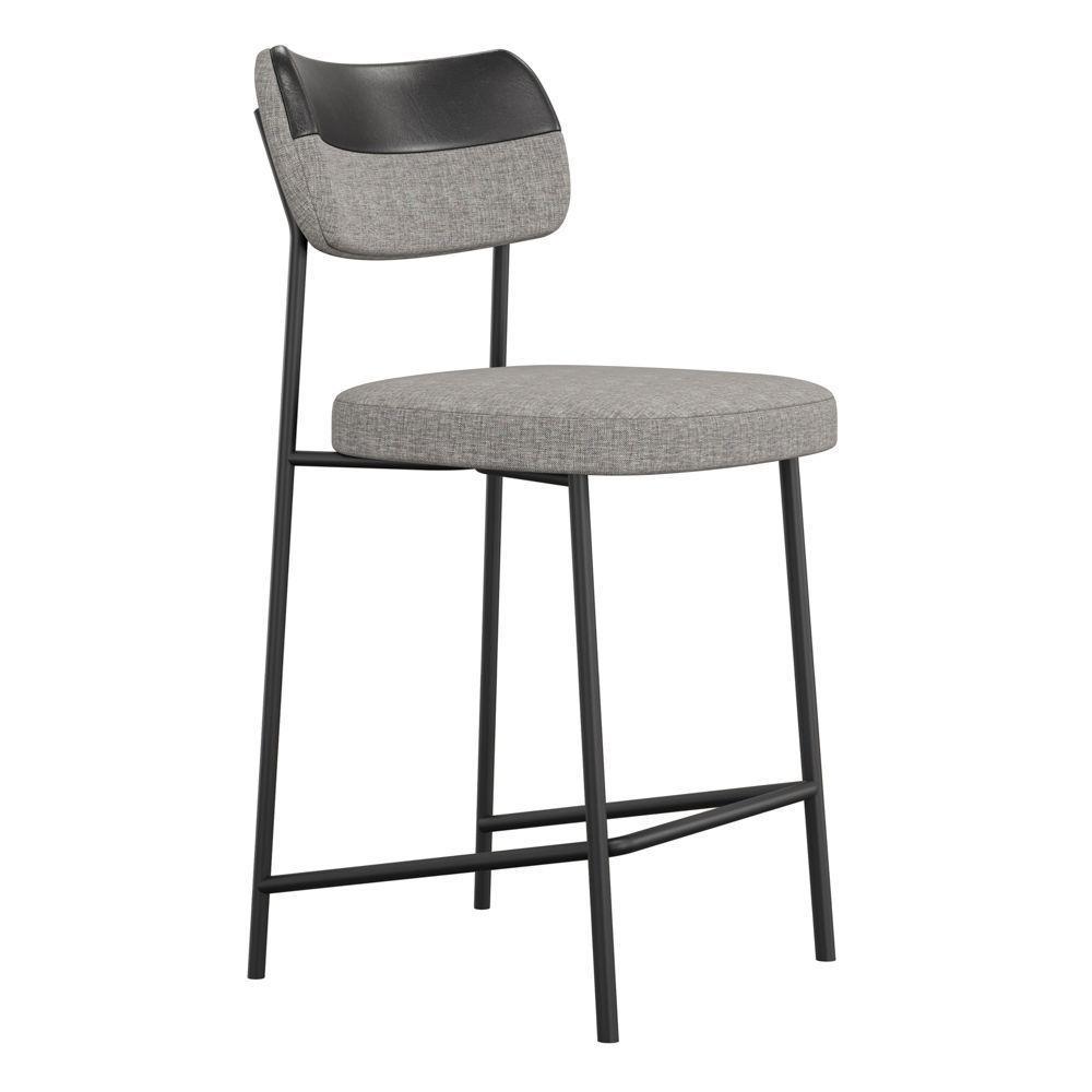 Kit 04 Banquetas Médias Cozinha Lila Com Encosto Couríssimo Preto Linho Cinza - Abmaza - 6