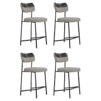 Kit 04 Banquetas Médias Cozinha Lila Com Encosto Couríssimo Preto Linho Cinza - Abmaza - 1