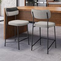 Kit 04 Banquetas Médias Cozinha Lila Com Encosto Couríssimo Preto Linho Cinza - Abmaza - 2