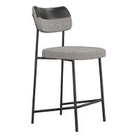 Kit 04 Banquetas Médias Cozinha Lila Com Encosto Couríssimo Preto Linho Cinza - Abmaza - 6