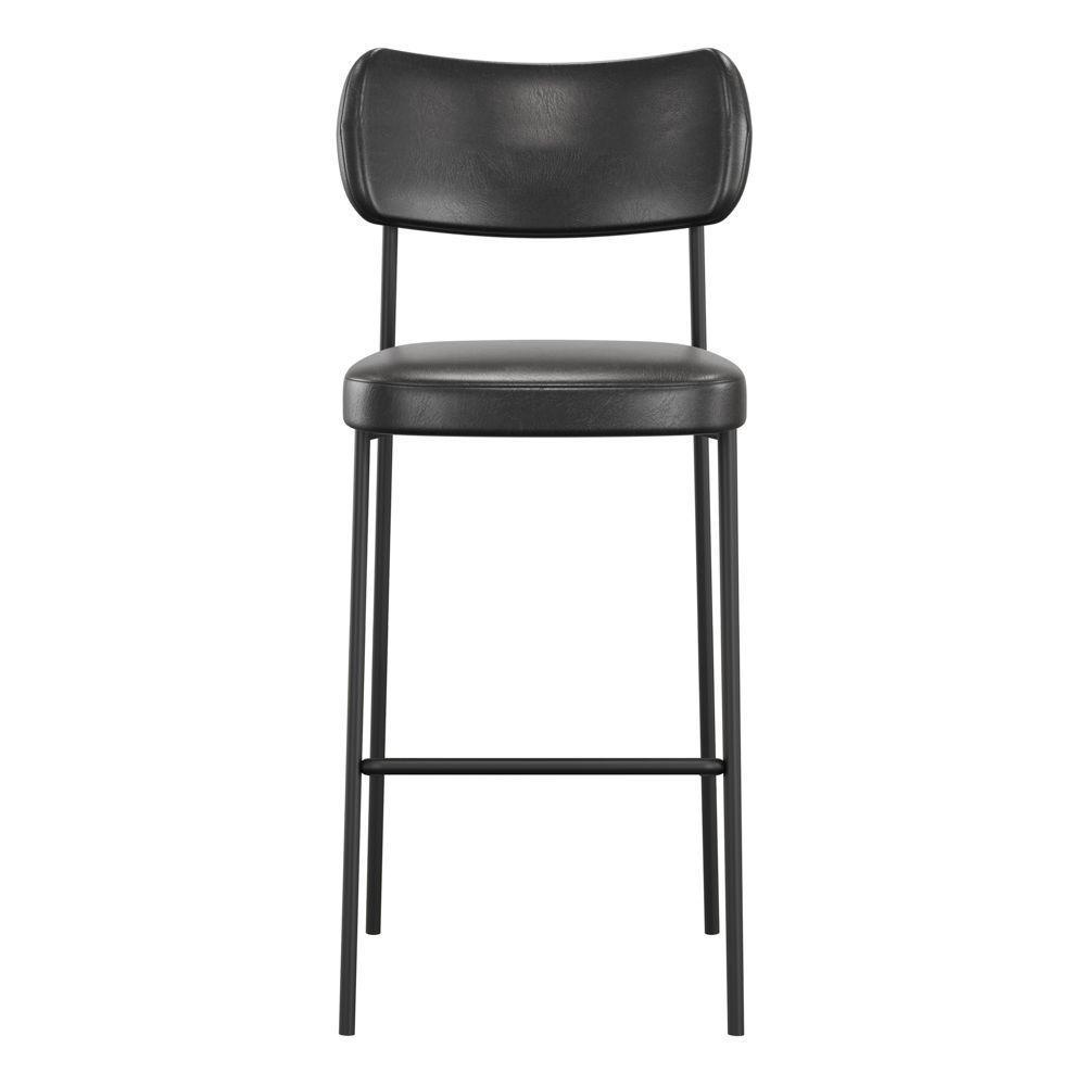 Kit 02 Banquetas Altas Para Cozinha Lila Estofada Com Encosto Couríssimo Preto - Abmaza - 3