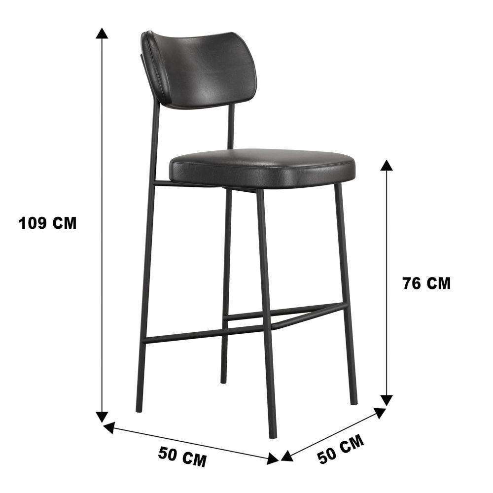 Kit 02 Banquetas Altas Para Cozinha Lila Estofada Com Encosto Couríssimo Preto - Abmaza - 4