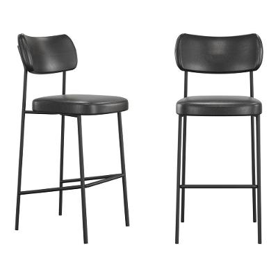 Kit 02 Banquetas Altas Para Cozinha Lila Estofada Com Encosto Couríssimo Preto - Abmaza