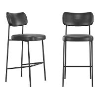 Kit 02 Banquetas Altas Para Cozinha Lila Estofada Com Encosto Couríssimo Preto - Abmaza - 1