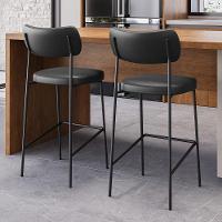 Kit 02 Banquetas Altas Para Cozinha Lila Estofada Com Encosto Couríssimo Preto - Abmaza - 2