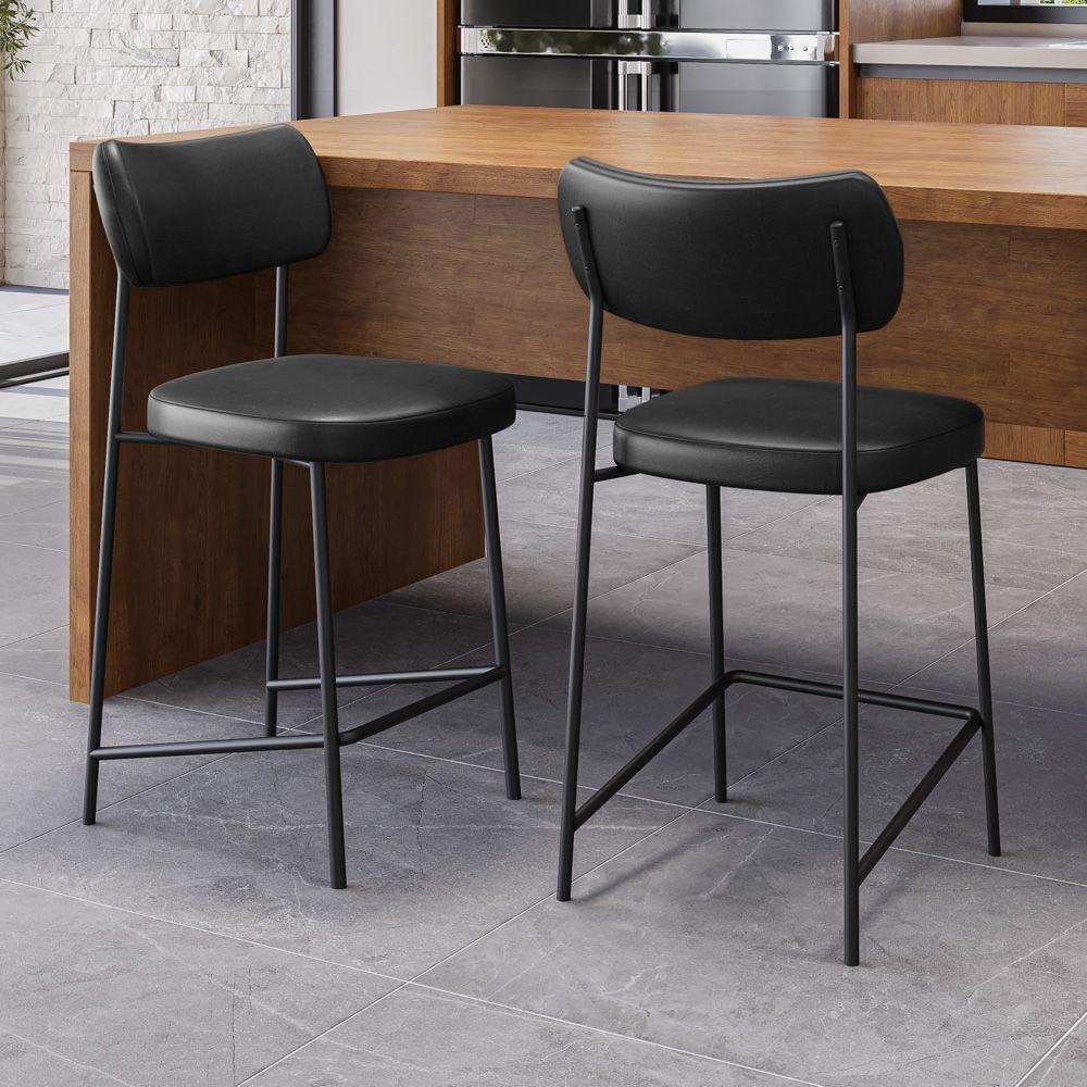 Kit 04 Banquetas Médias Para Cozinha Lila Estofada Com Encosto Couríssimo Preto - Abmaza - 2