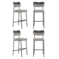 Kit 04 Banquetas Altas Cozinha Lila Com Encosto Couríssimo Preto Linho Cinza - Abmaza - 1