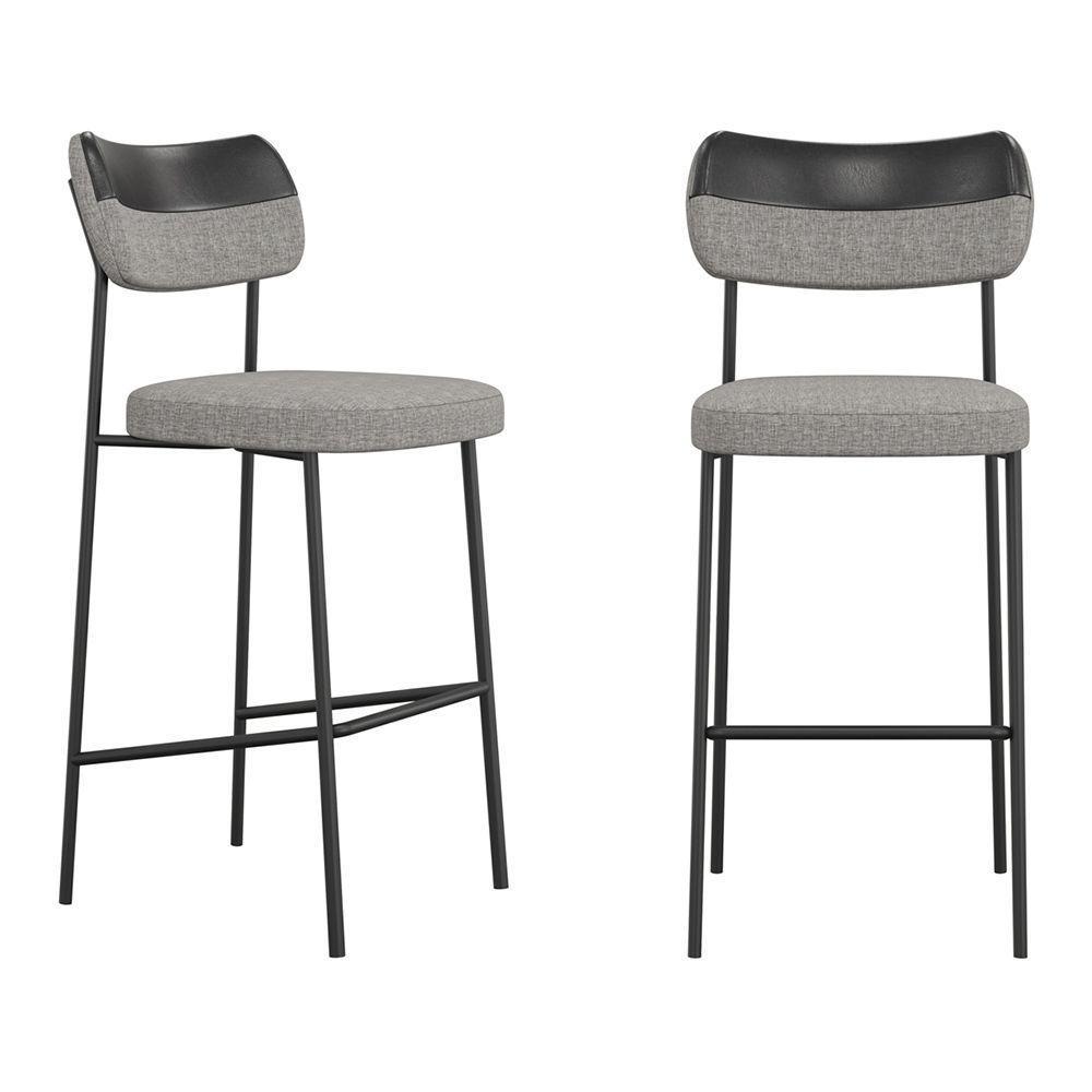 Kit 02 Banquetas Altas Cozinha Lila Com Encosto Couríssimo Preto Linho Cinza - Abmaza - 1