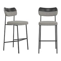 Kit 02 Banquetas Altas Cozinha Lila Com Encosto Couríssimo Preto Linho Cinza - Abmaza - 1