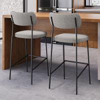 Kit 02 Banquetas Altas Cozinha Lila Com Encosto Couríssimo Preto Linho Cinza - Abmaza - 2