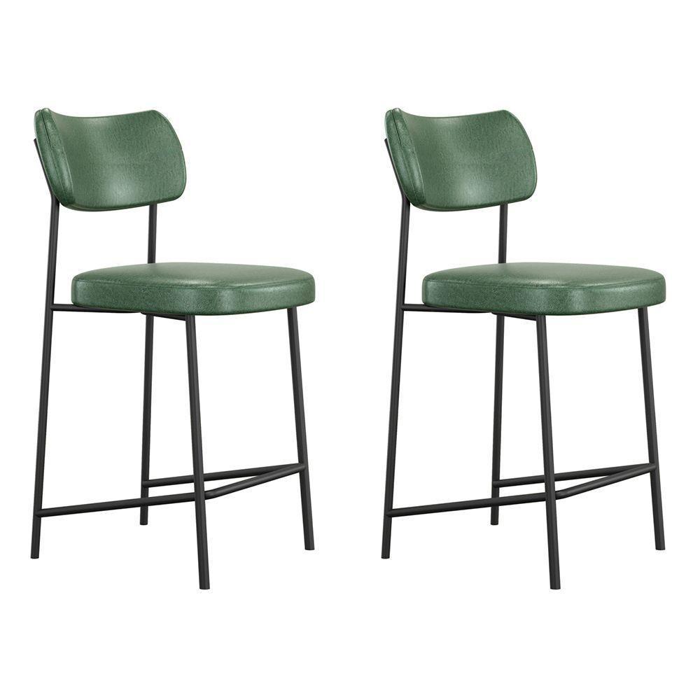Kit 02 Banquetas Médias Para Cozinha Lila Estofada Com Encosto Couríssimo Verde - Abmaza - 1