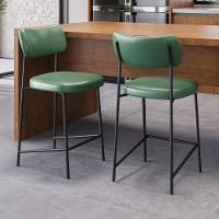 Kit 02 Banquetas Médias Para Cozinha Lila Estofada Com Encosto Couríssimo Verde - Abmaza - 2