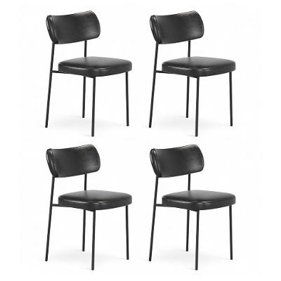 Kit 04 Cadeiras Sala De Jantar Lila Estofada Com Encosto Couríssimo Preto - Abmaza