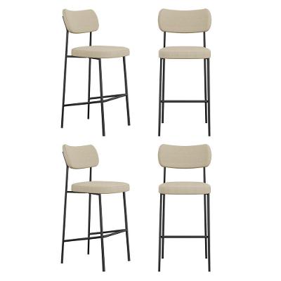 Kit 04 Banquetas Altas Para Cozinha Lila Estofada Com Encosto Linho Bege - Abmaza