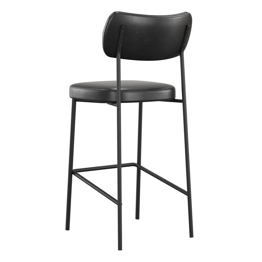 Banqueta Alta Para Cozinha Lila Estofada Com Encosto Couríssimo Preto - Abmaza - 5