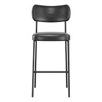 Banqueta Alta Para Cozinha Lila Estofada Com Encosto Couríssimo Preto - Abmaza - 2