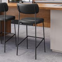 Banqueta Alta Para Cozinha Lila Estofada Com Encosto Couríssimo Preto - Abmaza - 3