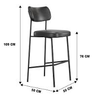 Banqueta Alta Para Cozinha Lila Estofada Com Encosto Couríssimo Preto - Abmaza
