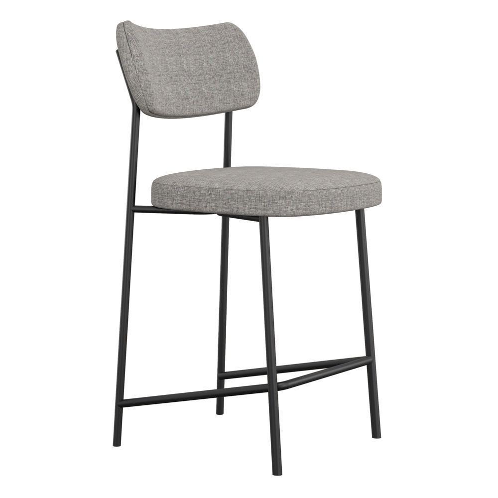 Banqueta Média Para Cozinha Lila Estofada Com Encosto Linho Cinza - Abmaza - 1