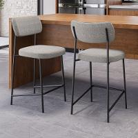 Banqueta Média Para Cozinha Lila Estofada Com Encosto Linho Cinza - Abmaza - 3