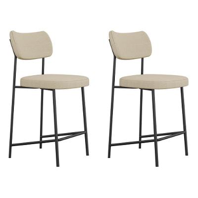 Kit 02 Banquetas Médias Para Cozinha Lila Estofada Com Encosto Linho Bege - Abmaza