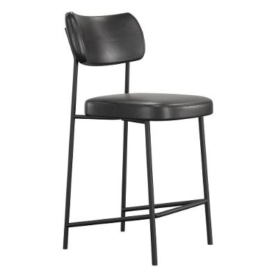 Banqueta Média Para Cozinha Lila Estofada Com Encosto Couríssimo Preto - Abmaza