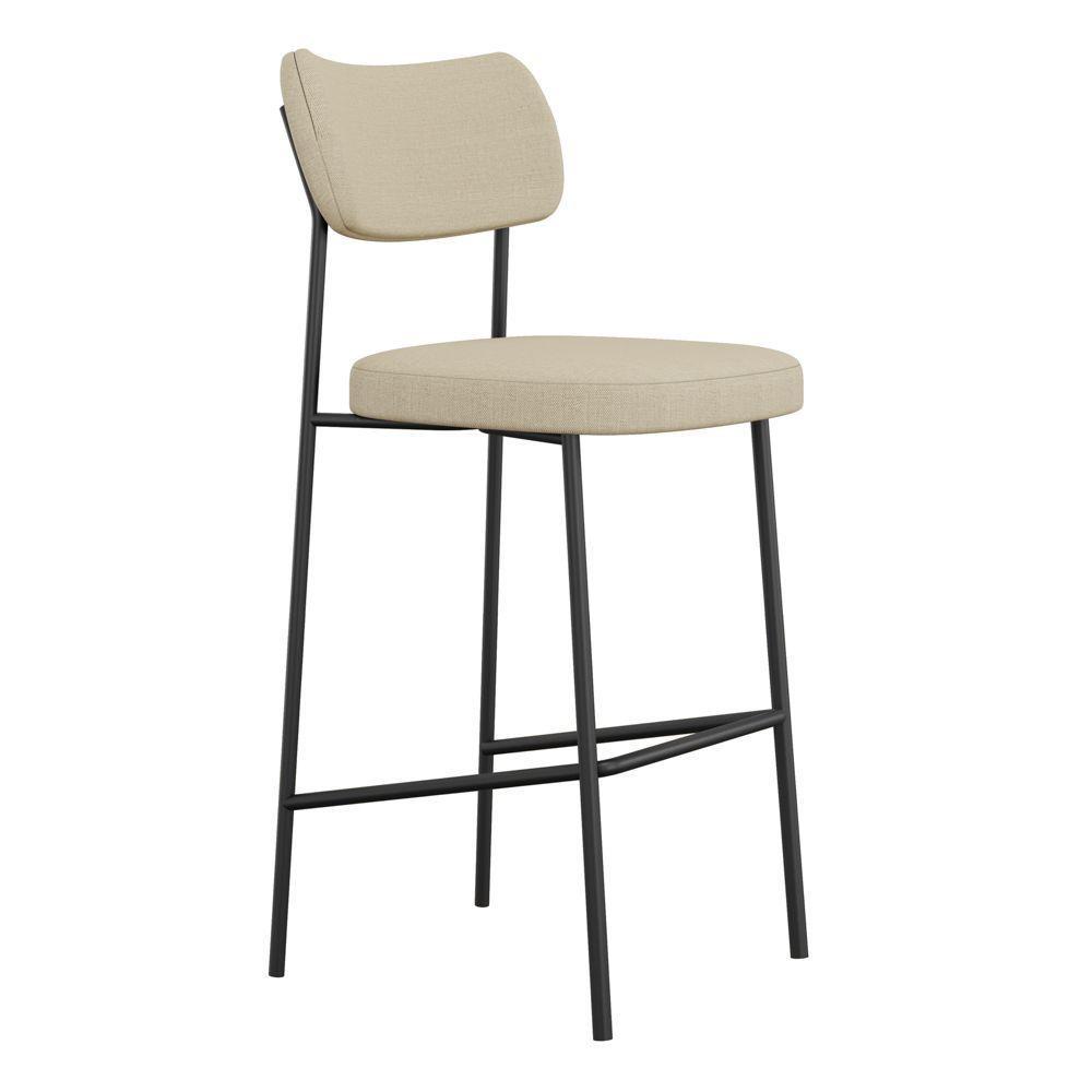 Banqueta Alta Para Cozinha Lila Estofada Com Encosto Linho Bege - Abmaza - 1