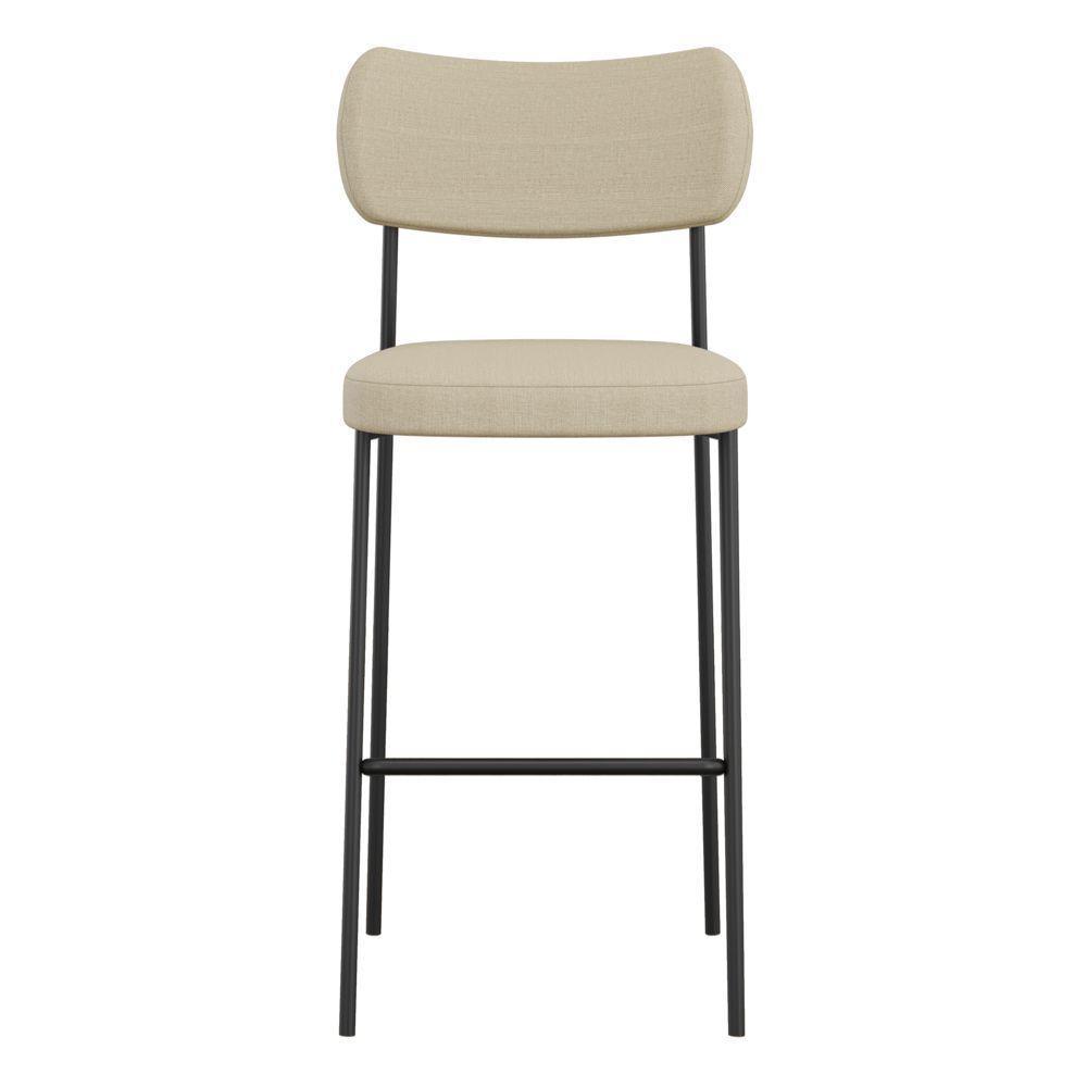 Banqueta Alta Para Cozinha Lila Estofada Com Encosto Linho Bege - Abmaza - 2