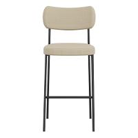 Banqueta Alta Para Cozinha Lila Estofada Com Encosto Linho Bege - Abmaza - 2