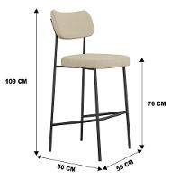 Banqueta Alta Para Cozinha Lila Estofada Com Encosto Linho Bege - Abmaza