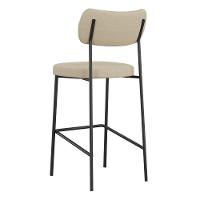 Banqueta Alta Para Cozinha Lila Estofada Com Encosto Linho Bege - Abmaza - 5