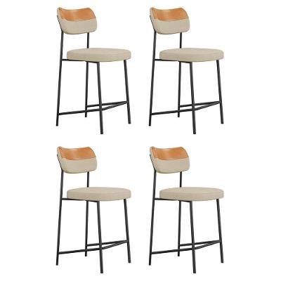 Kit 04 Banquetas Médias Cozinha Lila Estofada Couríssimo Whisky Linho Bege - Abmaza