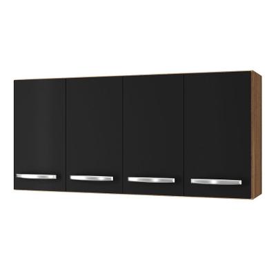 Armário Aéreo Cozinha Marah 118cm 04 Portas Savana Preto - Abmaza