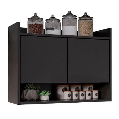 Armário Aéreo Cozinha Multiuso Cecília 70cm 02 Portas Preto - Abmaza