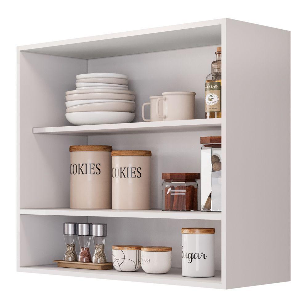 Armário Aéreo Multiuso Meg 80cm 100%mdf 02 Portas Com Nicho Integrado Branco - Abmaza - 3