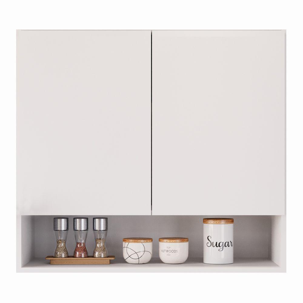Armário Aéreo Multiuso Meg 80cm 100%mdf 02 Portas Com Nicho Integrado Branco - Abmaza - 6