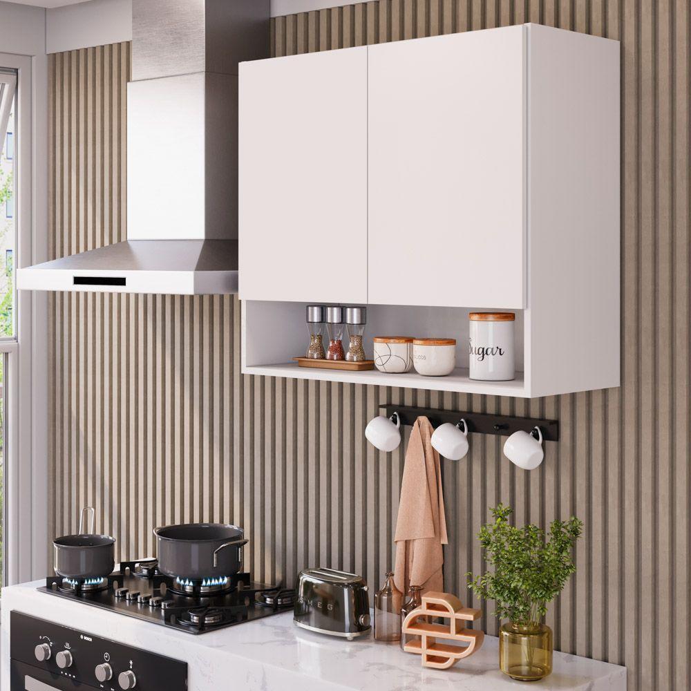 Armário Aéreo Multiuso Meg 80cm 100%mdf 02 Portas Com Nicho Integrado Branco - Abmaza - 7