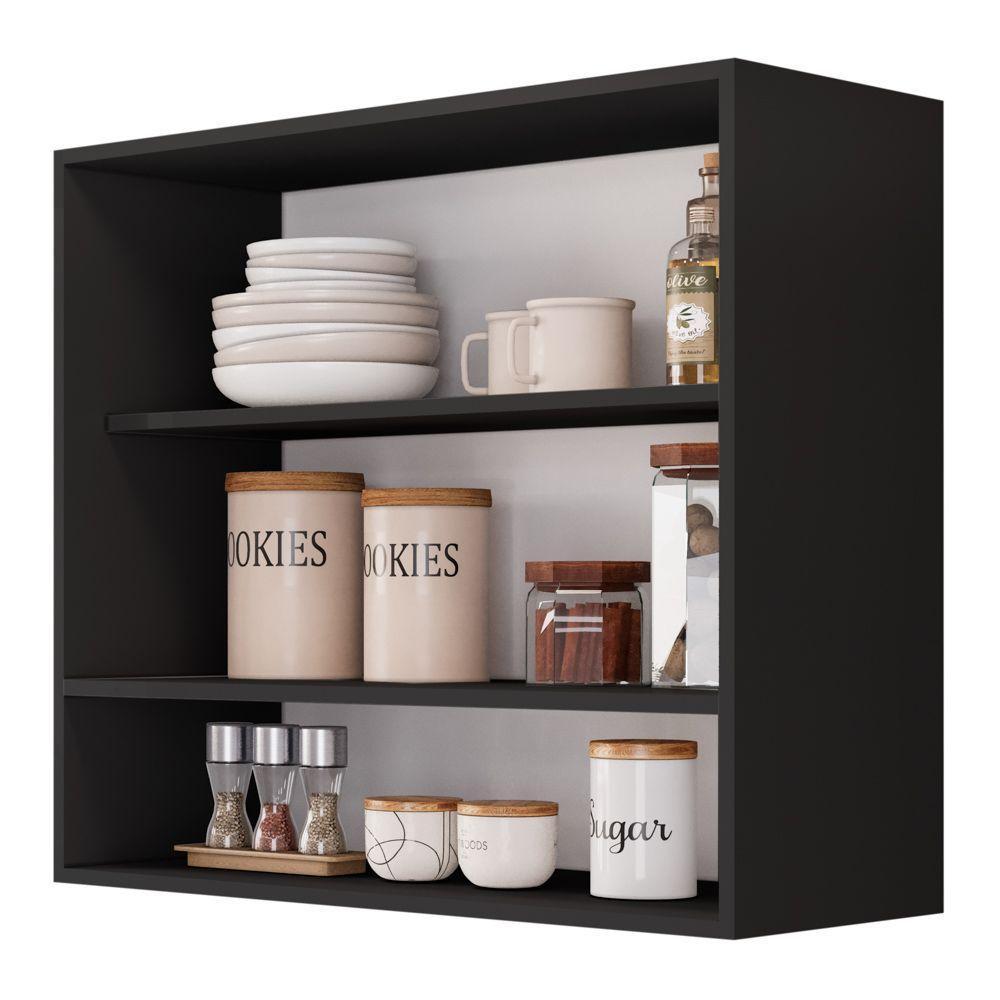 Armário Aéreo Multiuso Meg 80cm 100%mdf 02 Portas Com Nicho Integrado Preto - Abmaza - 3