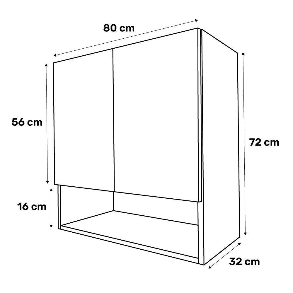 Armário Aéreo Multiuso Meg 80cm 100%mdf 02 Portas Com Nicho Integrado Preto - Abmaza - 4