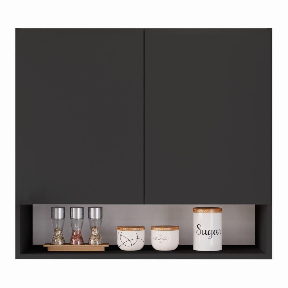 Armário Aéreo Multiuso Meg 80cm 100%mdf 02 Portas Com Nicho Integrado Preto - Abmaza - 6