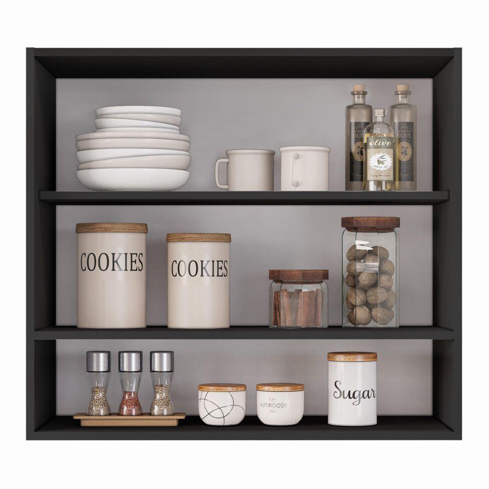 Armário Aéreo Multiuso Meg 80cm 100%mdf 02 Portas Com Nicho Integrado Preto - Abmaza - 8