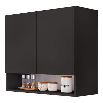 Armário Aéreo Multiuso Meg 80cm 100%mdf 02 Portas Com Nicho Integrado Preto - Abmaza