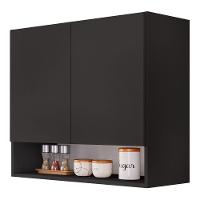 Armário Aéreo Multiuso Meg 80cm 100%mdf 02 Portas Com Nicho Integrado Preto - Abmaza - 1