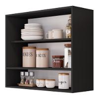 Armário Aéreo Multiuso Meg 80cm 100%mdf 02 Portas Com Nicho Integrado Preto - Abmaza - 3