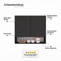 Armário Aéreo Multiuso Meg 80cm 100%mdf 02 Portas Com Nicho Integrado Preto - Abmaza - 5