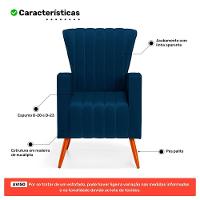 Kit 02 Poltronas Decorativas Melody Com Pés Palito Veludo Azul Marinho - Abmaza - 5